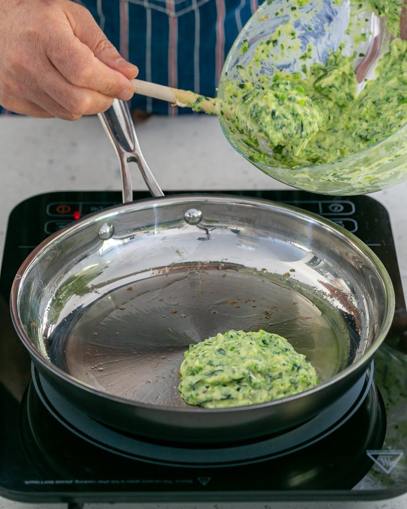 Adding the batter to a hot pan