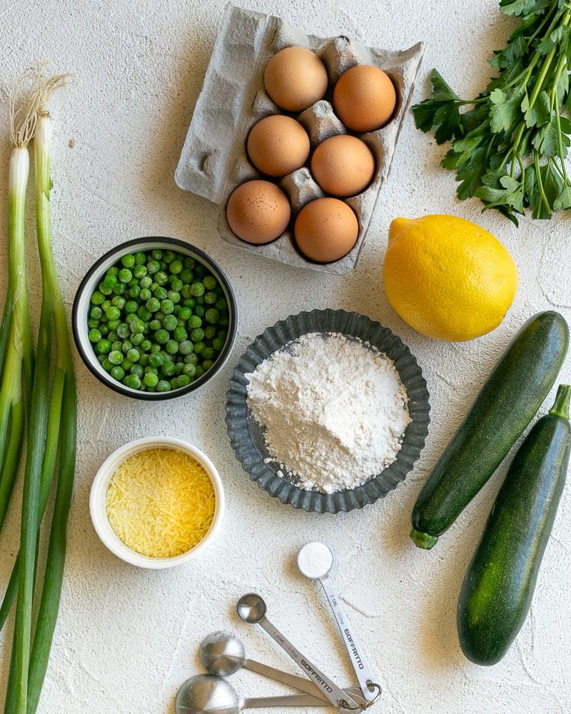 Zucchini, Pea & Ricotta Fritter Ingredients