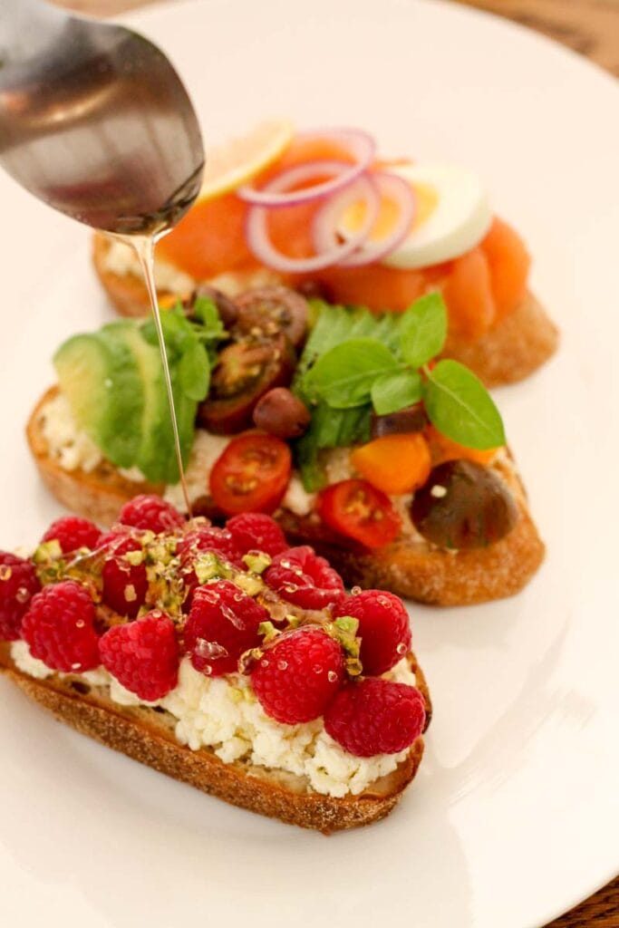 Ricotta served three ways on fresh sourdough bread