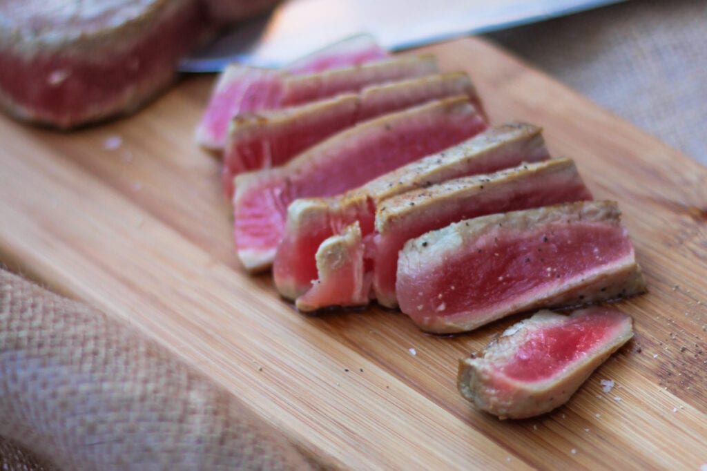 fresh seared tuna for classic nicoise salad