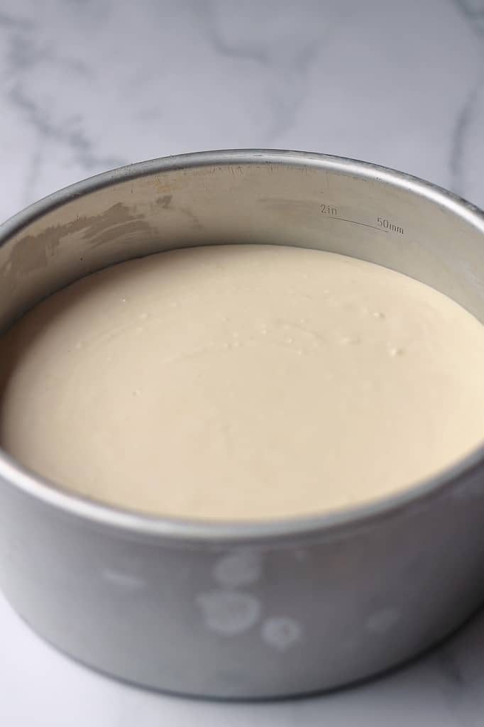 cake ready to go in the oven for baking