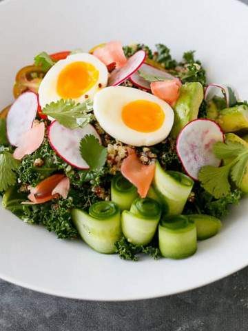 Kale Quinoa Salad with Salmon and Miso Dressing