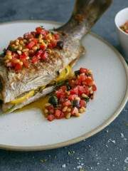 Whole Baked Barramundi with Sauce Vierge