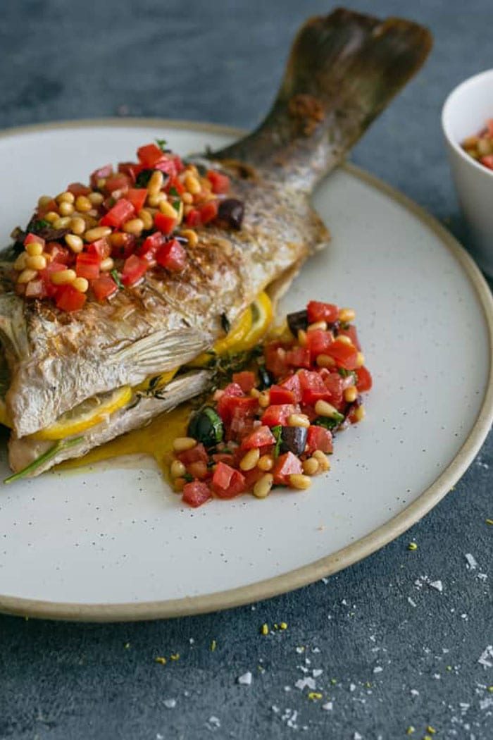 Whole Baked Barramundi with Sauce Vierge