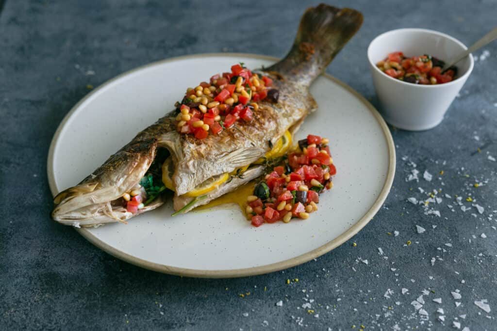 Whole Baked Barramundi with Sauce Vierge