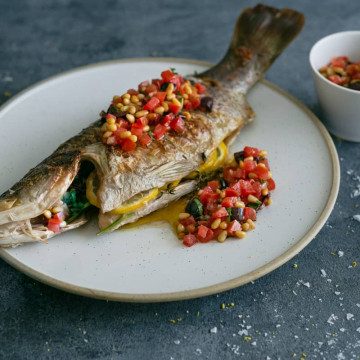 Whole Baked Barramundi with Sauce Vierge