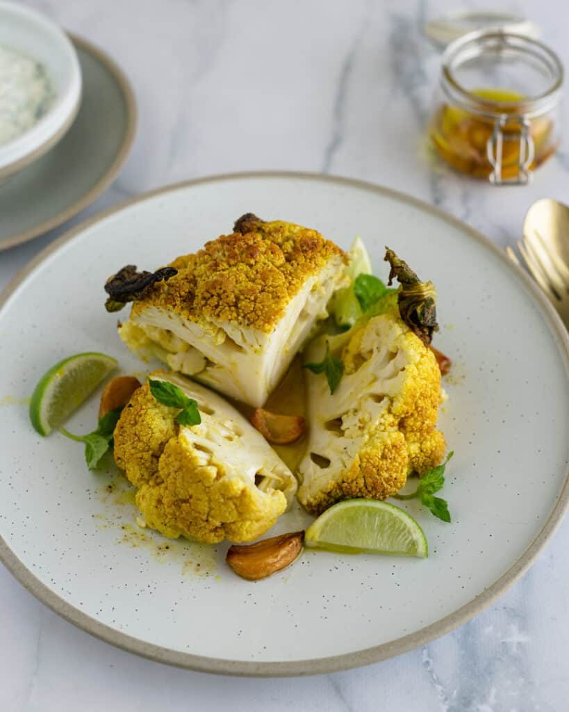 roasted cauliflower with lime and garlic