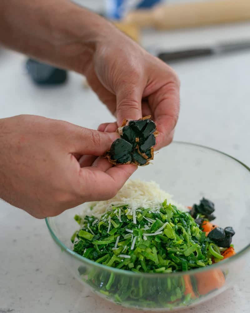 filling for sweet potato and black garlic agnolotti