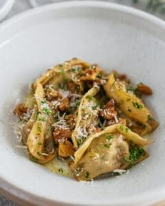 Sweet potato & fermented garlic Agnolotti with walnut butter sauce