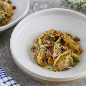 Sweet potato & fermented garlic Agnolotti with walnut butter sauce