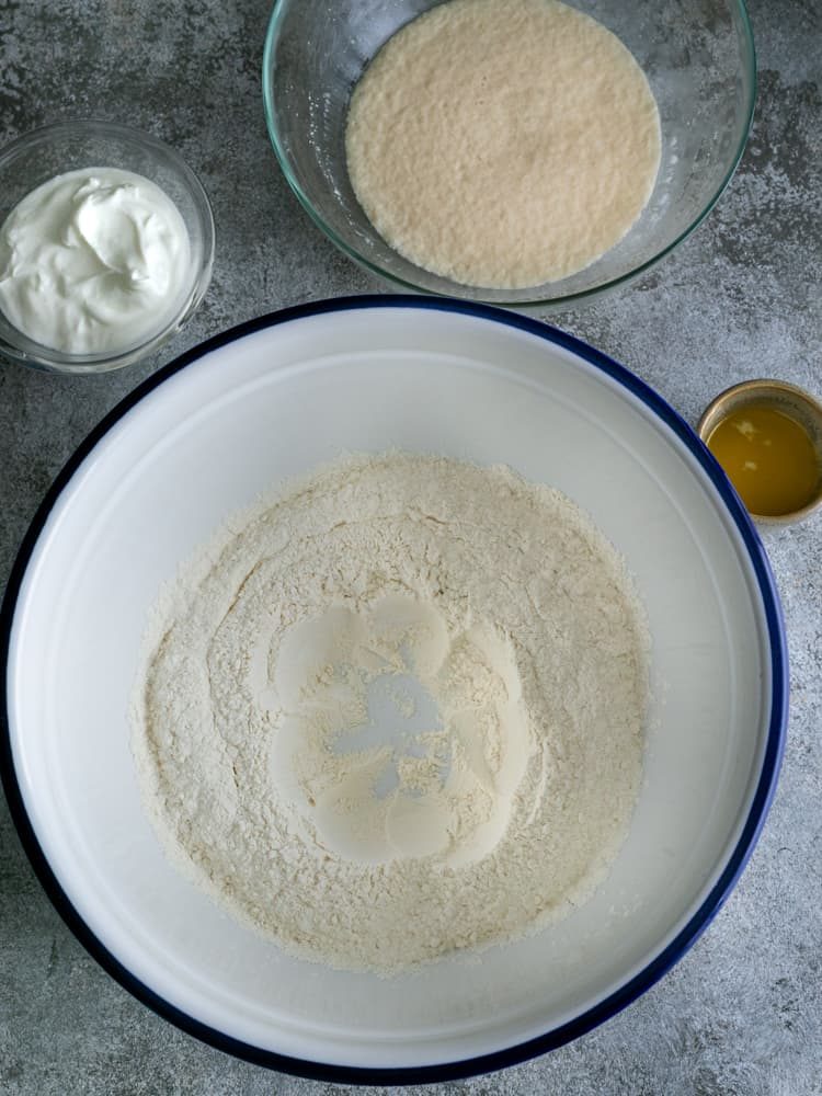 Making the dough for naan bread