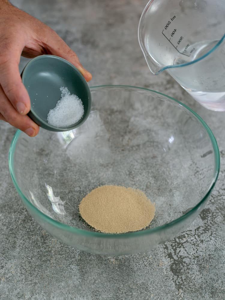 Mixing water with yeast
