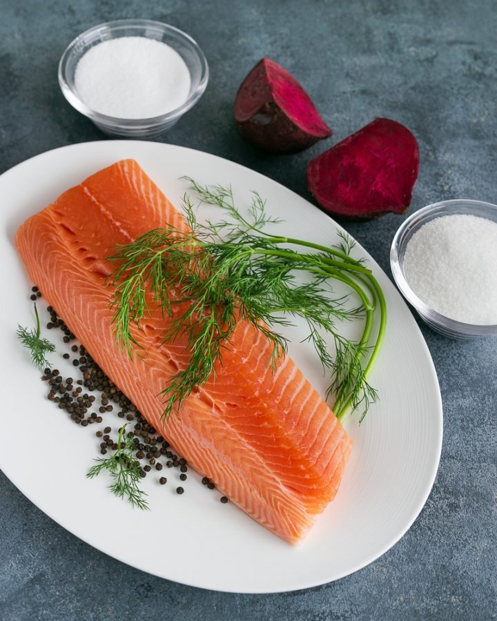Beet Cured Salmon Gravlax with Mustard Dill Sauce Between2Kitchens
