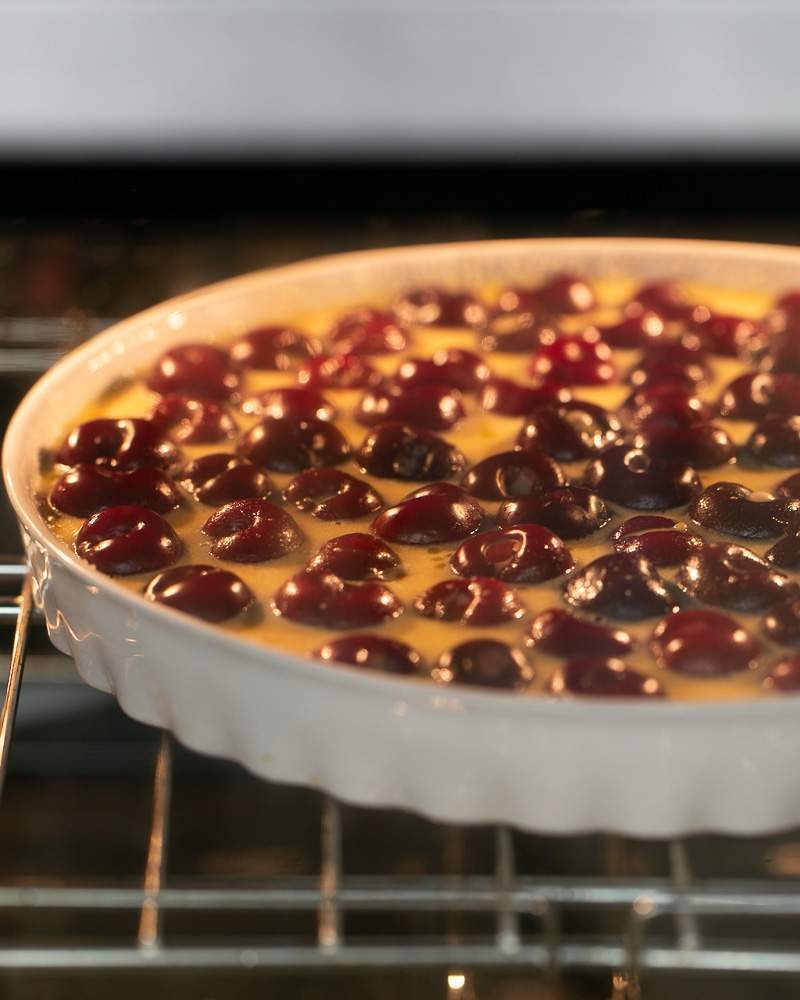 Clafoutis tart in the oven