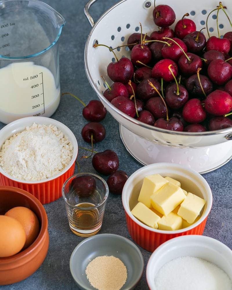 Ingredients to make cherry clafoutis