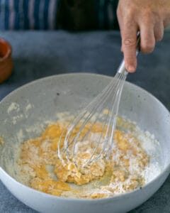 Mixing batter with a whisk