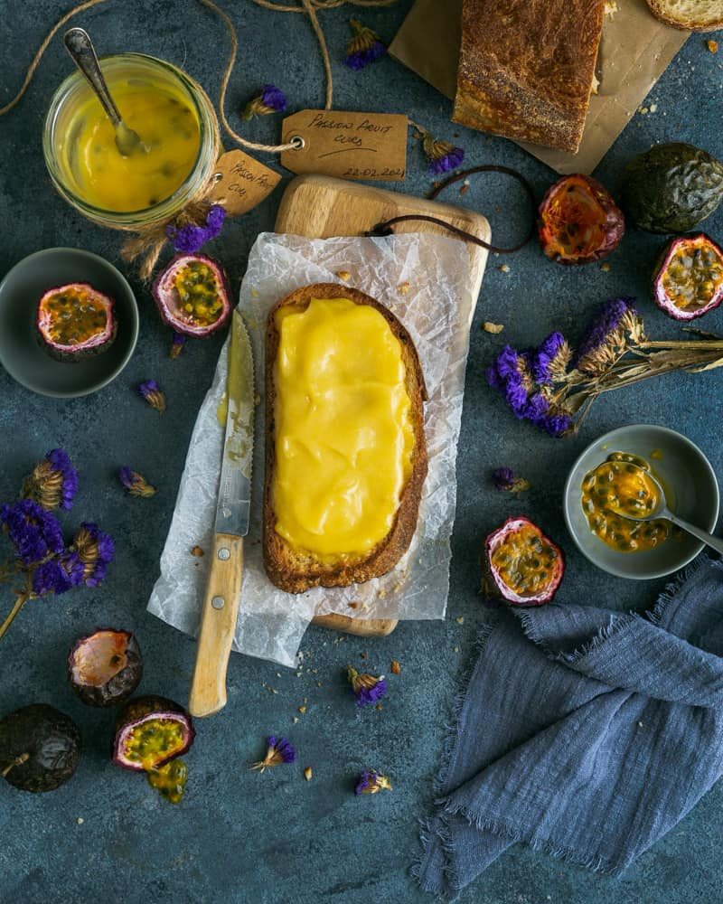 Passionfruit curd on sourdough