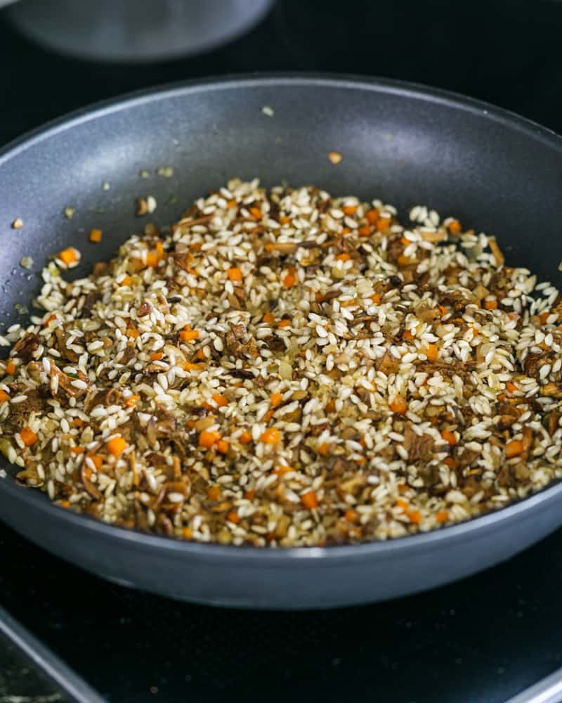 Risotto cooking in a pan