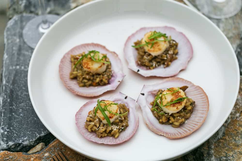 Canape style Risotto in scallop shell