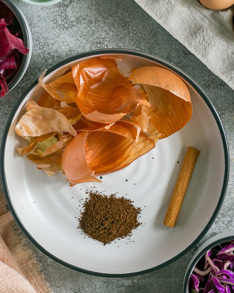 Easter egg dyeing with onion peels and coffee