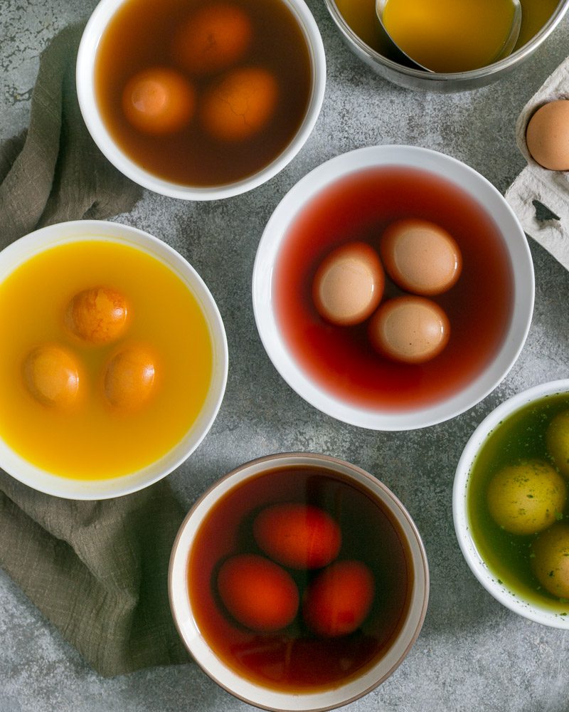 Eggs soaked in coloring water