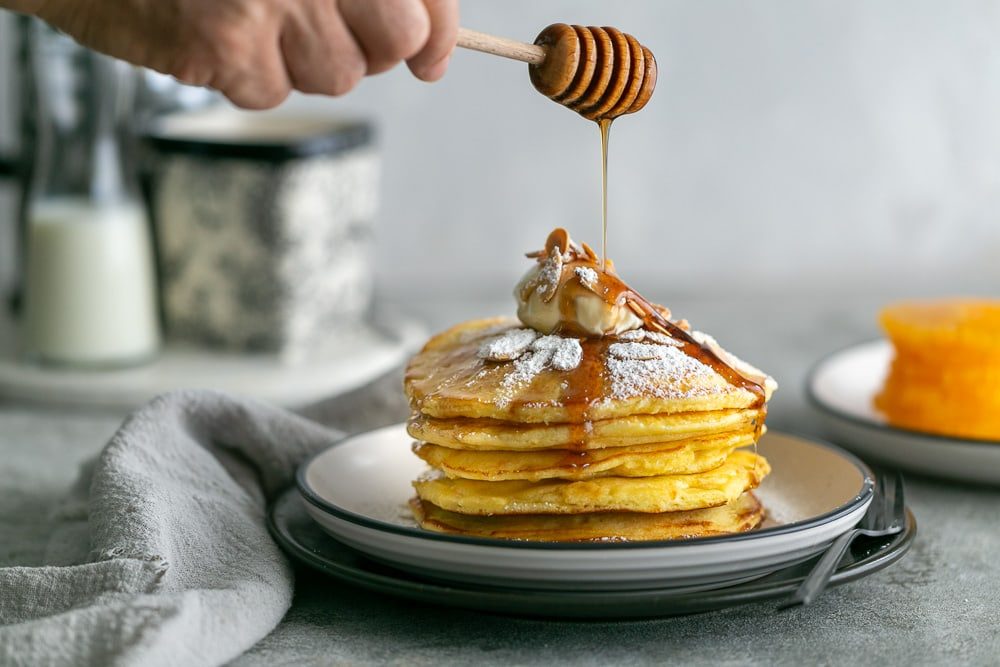 Pancake Stack with honey drizzle