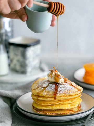 Souffle-Style Pancake Stack with Fresh Ricotta and Almond