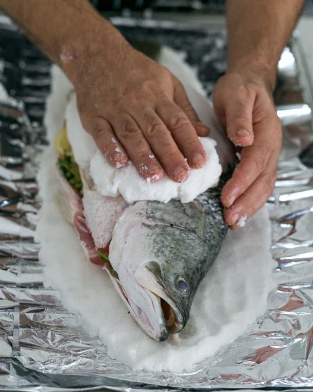 Whole Baked Fish in Salt Crust with Salsa Verde Between2Kitchens