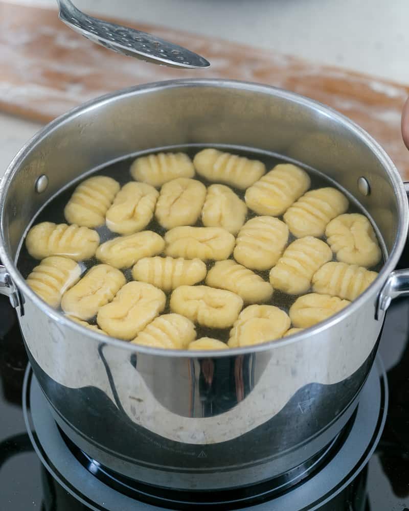 Ricotta gnocchi's cooked in boiling water