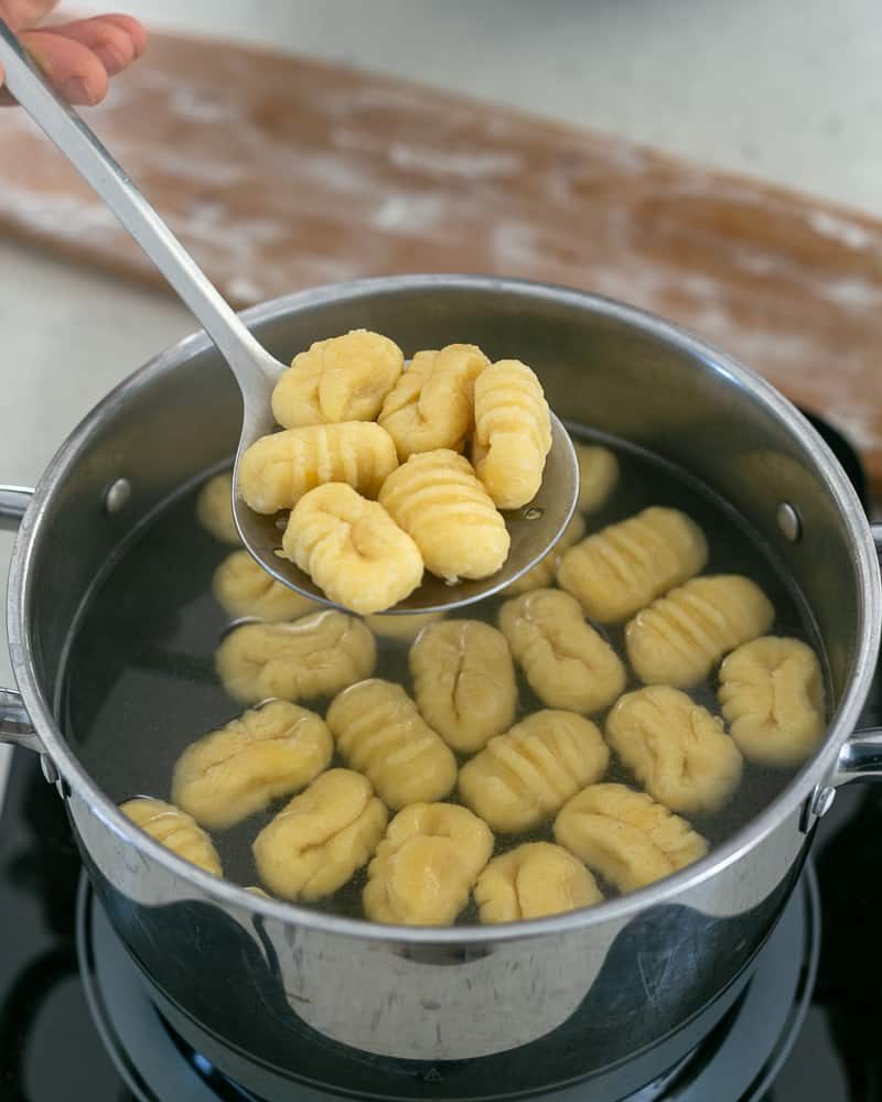 Ricotta gnocchi's cooked in boiling water