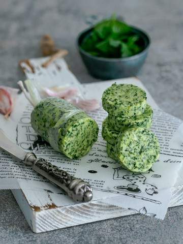 Stacked rounds of Garlic Herb Butter