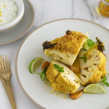 whole roasted cauliflower with garlic and lime