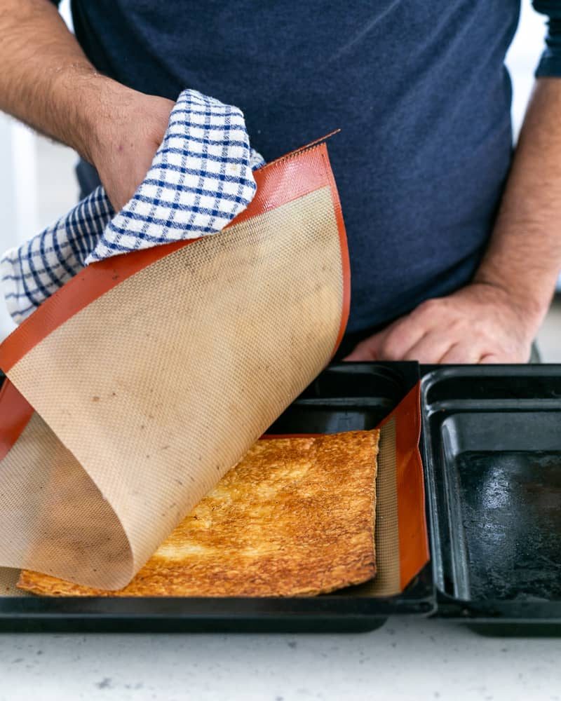 Baked Puff Pastry out of the oven for Dulce de Leche Verrine with Banana and whipped Cream