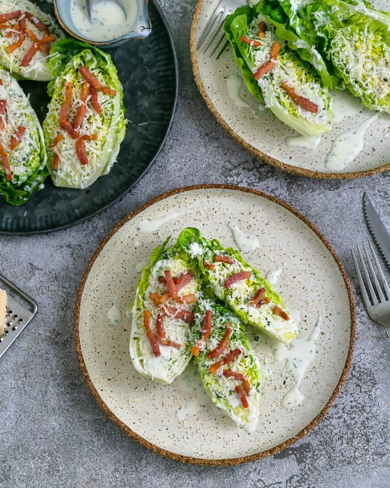 Plating idea for Assembling Cos heart salad with buttermilk dressing and lardons