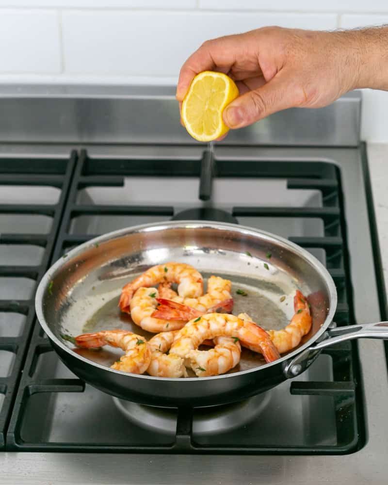 Garlic roasted prawns in a pan