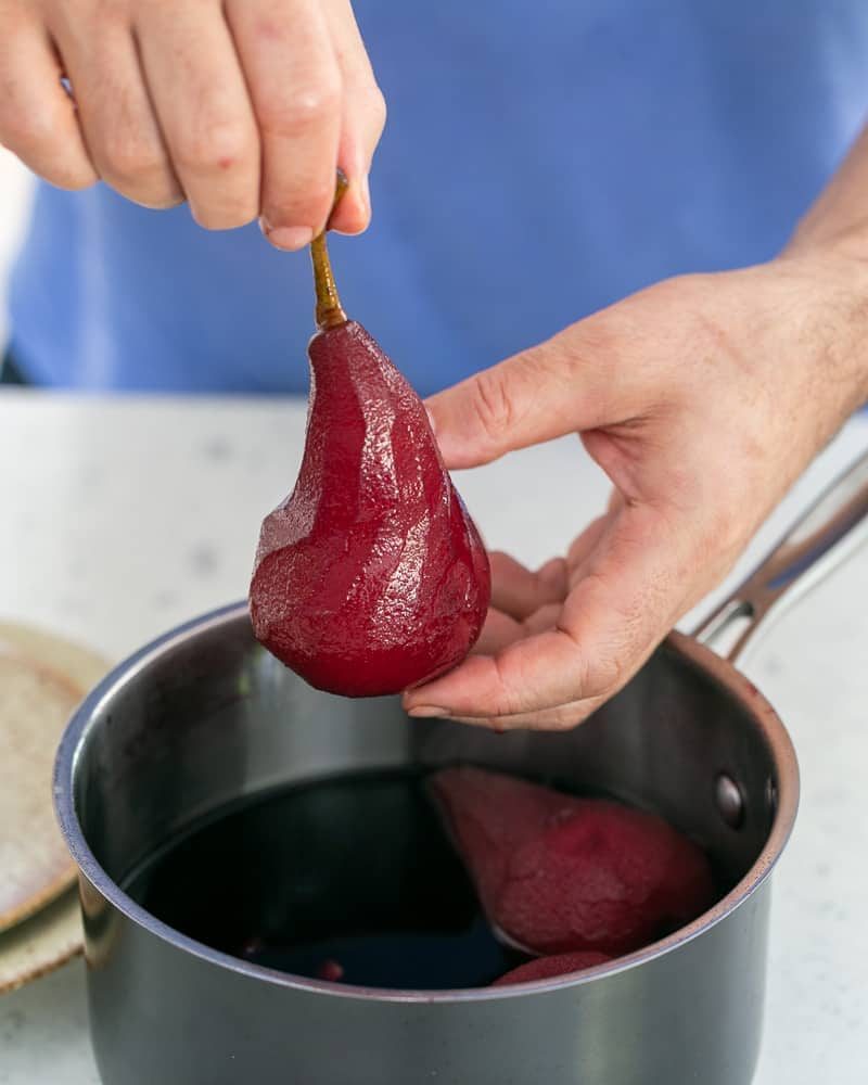 Poached pear in red wine