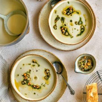 Jerusalem Artichoke Soup garnished with Hazelnut butter