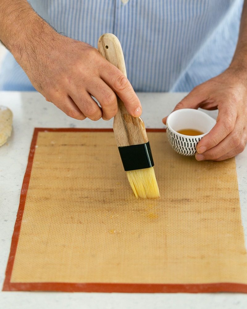 Preparing the baking mat for lavosh