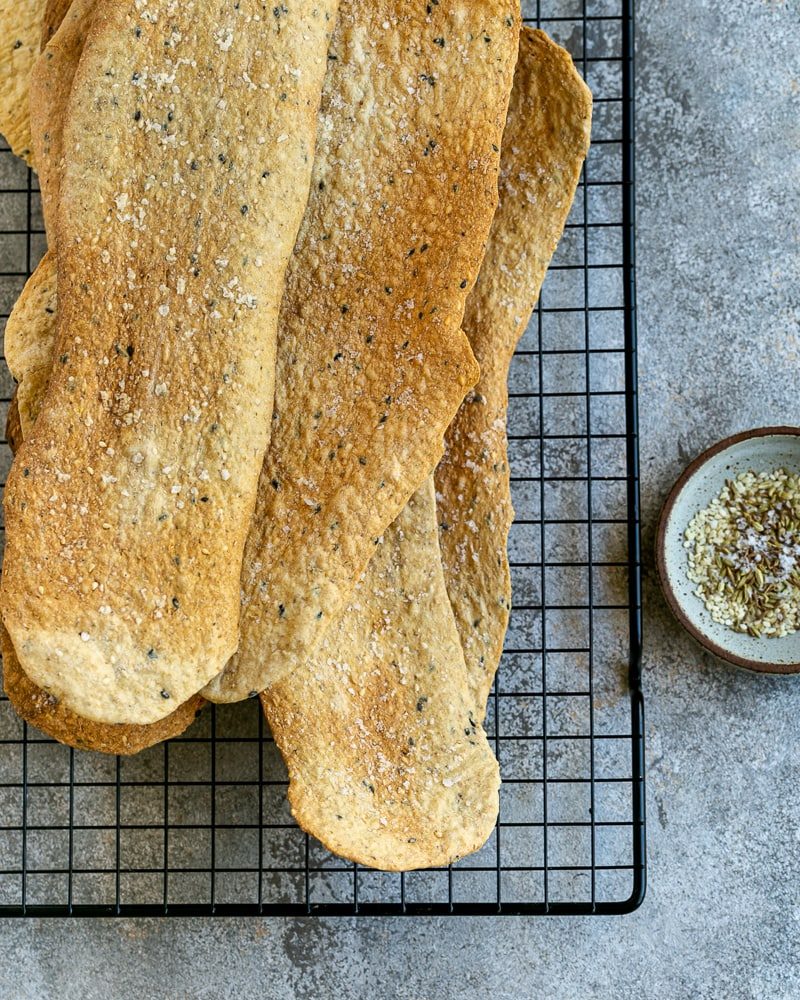 Freshly baked Lavosh on cooling rack