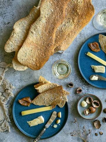 Spiced Lavosh Crackers served with cheese and wine