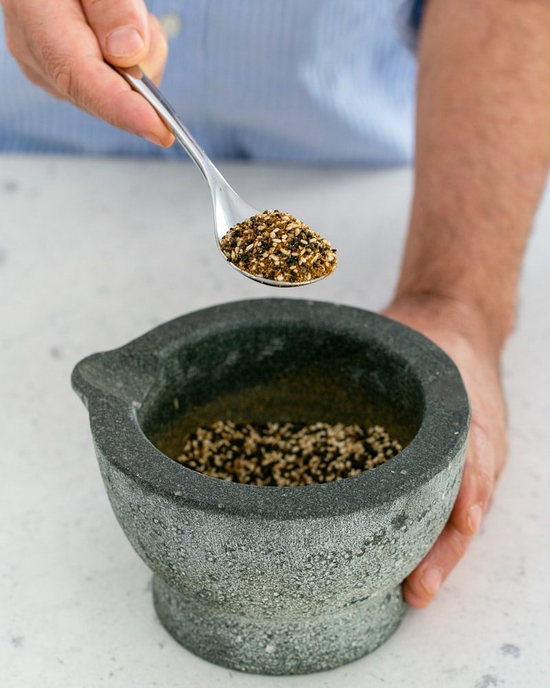 Toasted sesame seeds added to the spice mix