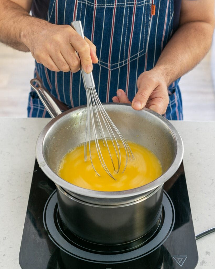 Eggs added to butter lemon mix