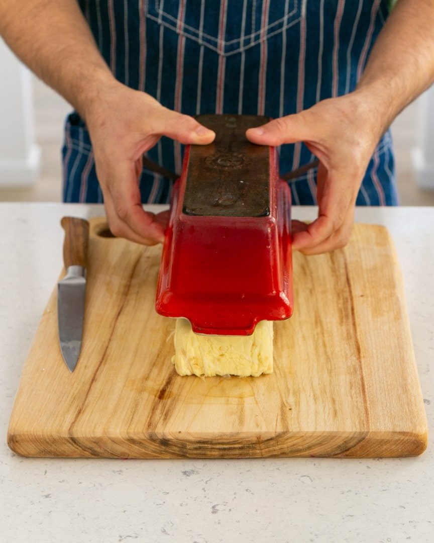 Taking out the frozen semifreddo from the terrine