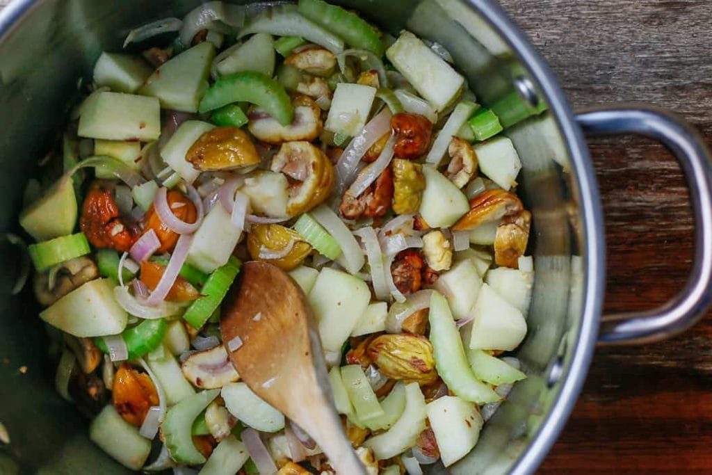 chestnut soup with celery and green apple