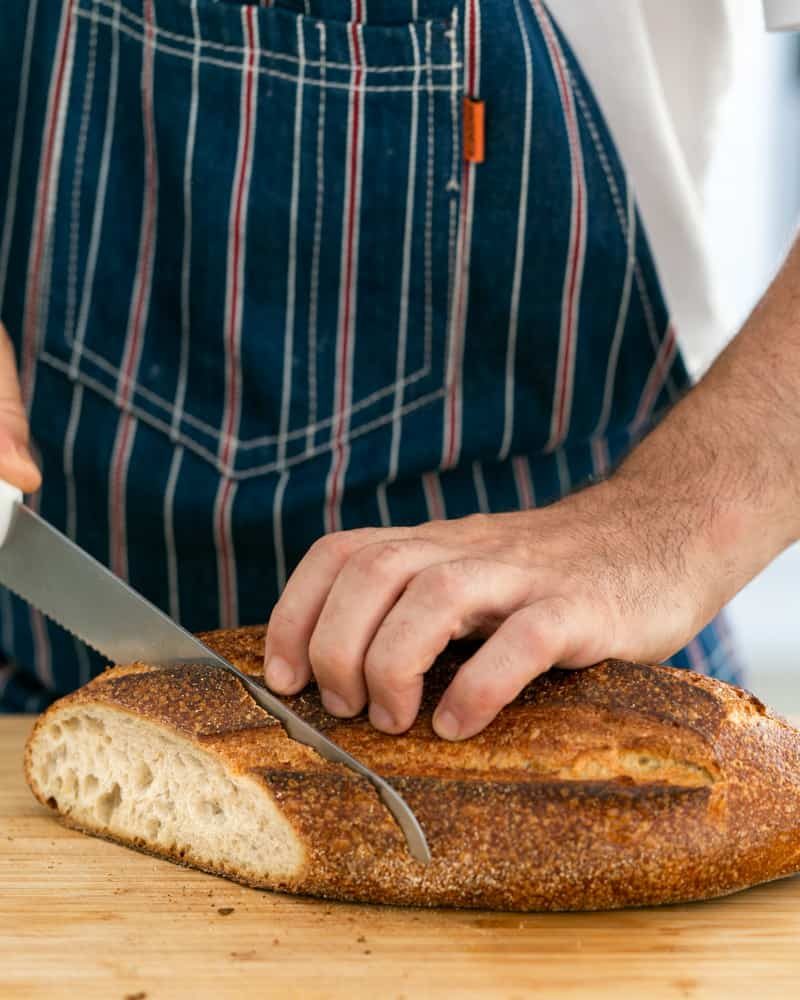 Slicing sourdough bread