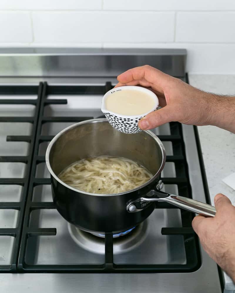 Adding fresh cream to vegetable onion stock