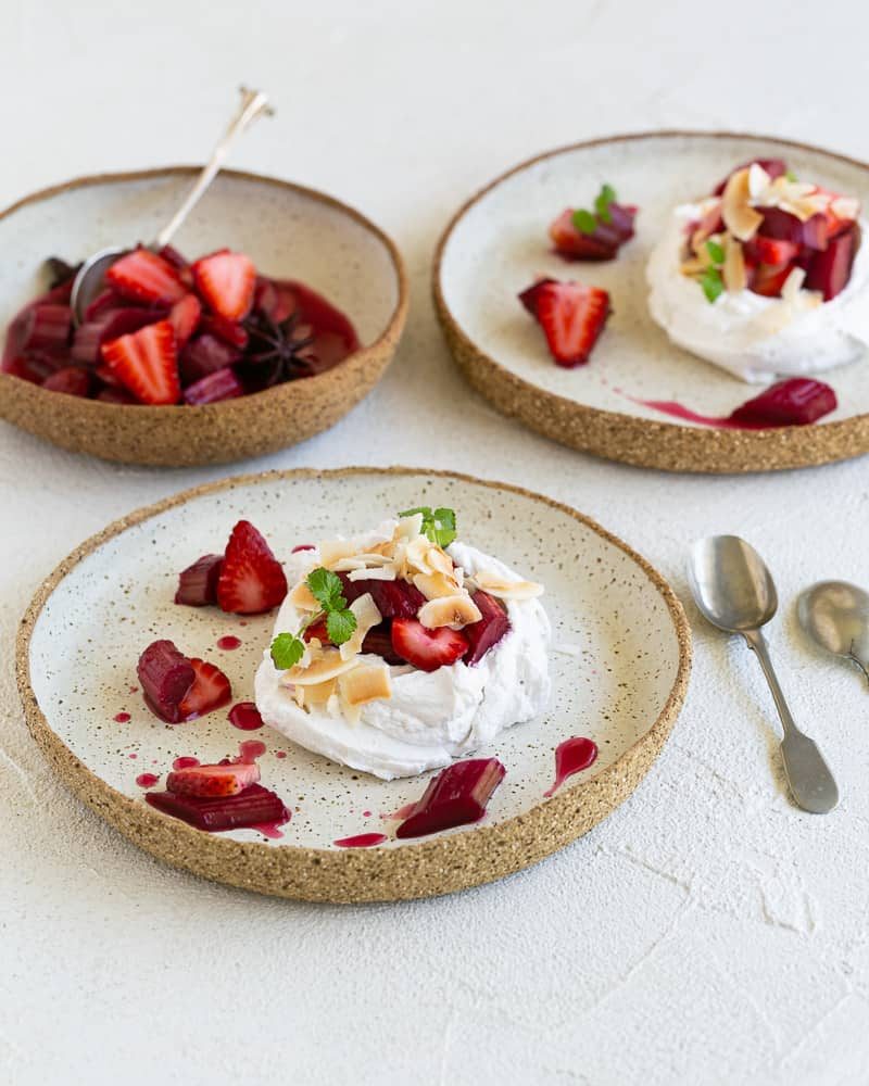 Poached Rhubarb with Strawberries with Coconut Chantilly