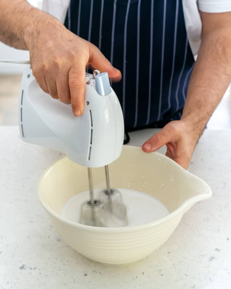 Coconut cream added to the mixing bowl