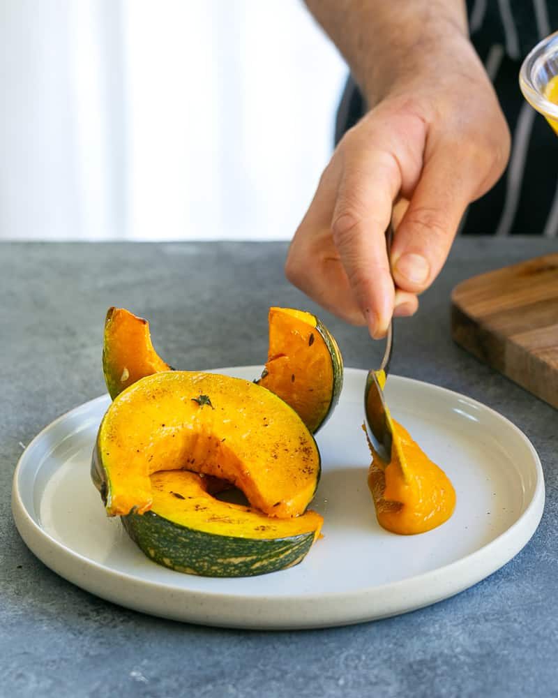 How to plate up Roasted Pumpkin with Miso and Nori Nut Dukkah