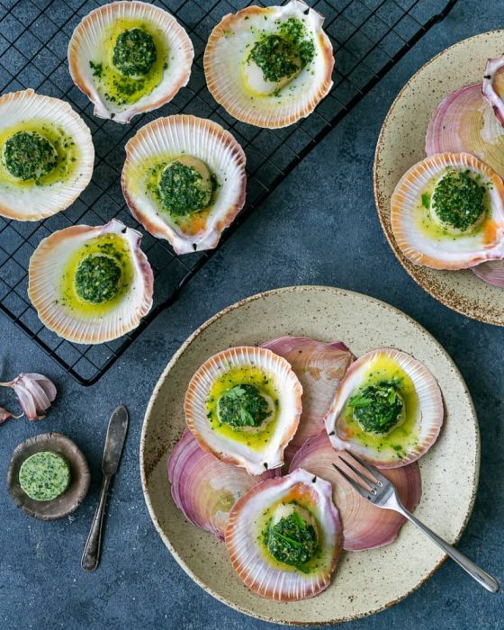 Scallops Baked in the Shell with Garlic Herb Butter between2kitchens